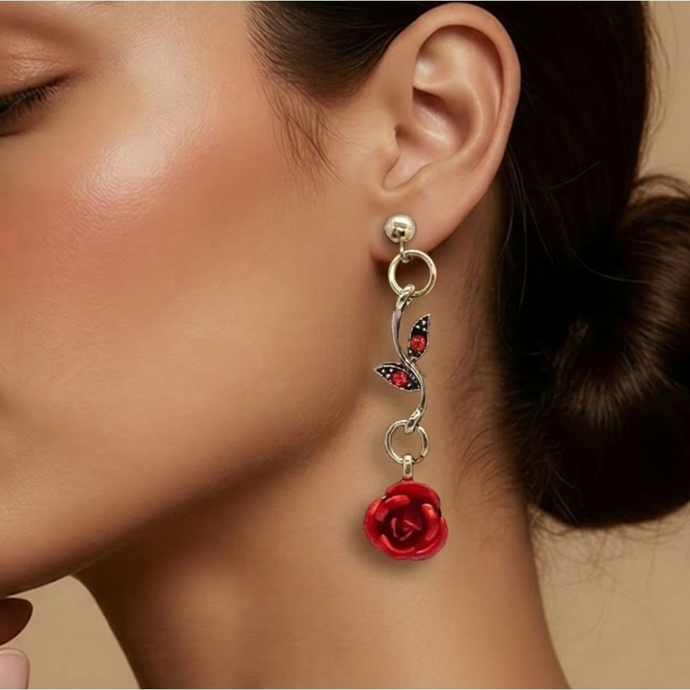 Red Rose Earrings Beauty and the Beast Romantic Jewelry Love Girlfriend Gift New